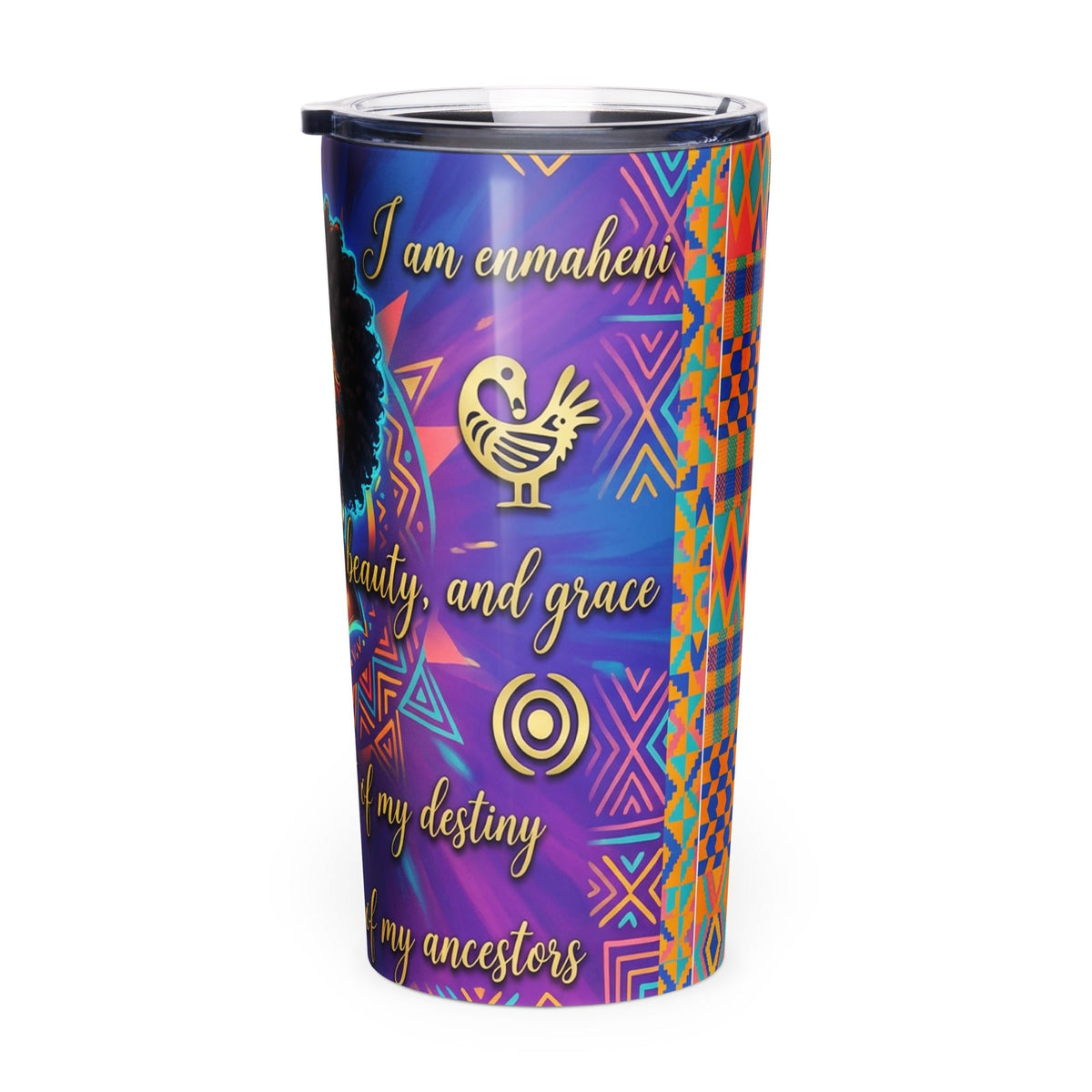 "I Am Royal Blue African Affirmation Tumbler for Black Women - Crown & Confidence Collection - 20oz Stainless Steel - Cimarron: Threads of Liberation