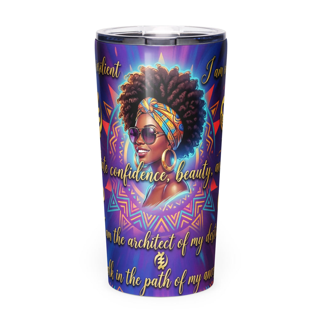 "I Am Royal Blue African Affirmation Tumbler for Black Women - Crown & Confidence Collection - 20oz Stainless Steel - Cimarron: Threads of Liberation