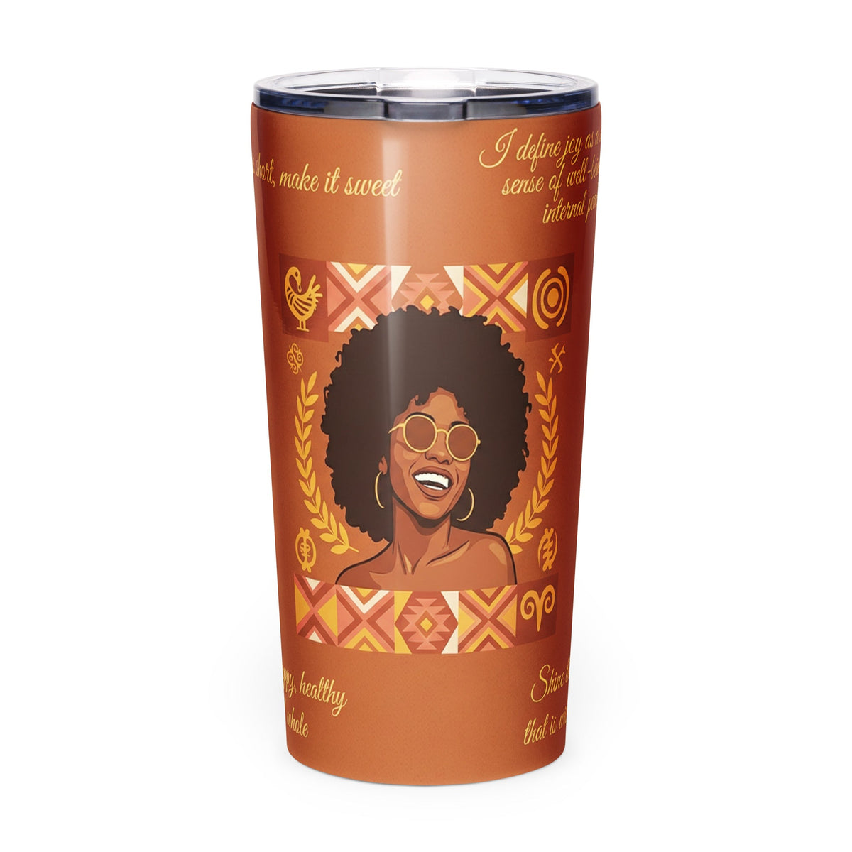 Radiant Joy African Affirmation Tumbler for Black Women - Cimarron: Threads of Liberation
